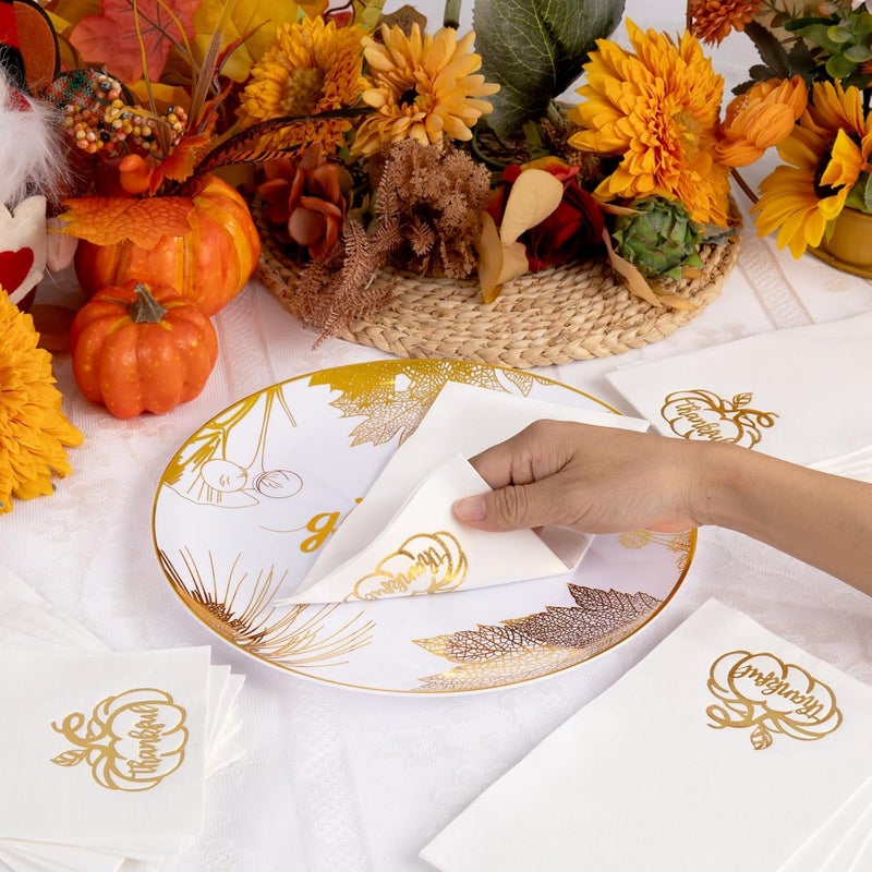 Joyido 200 PCS Thanksgiving Pumpkin Napkins - 3-Ply Heavy Duty Fall Pumpkin Paper Napkins - Thanksgiving Disposable Hand Towels Napkins for Friendsgiving Table Decor Party Supplies - Image 4